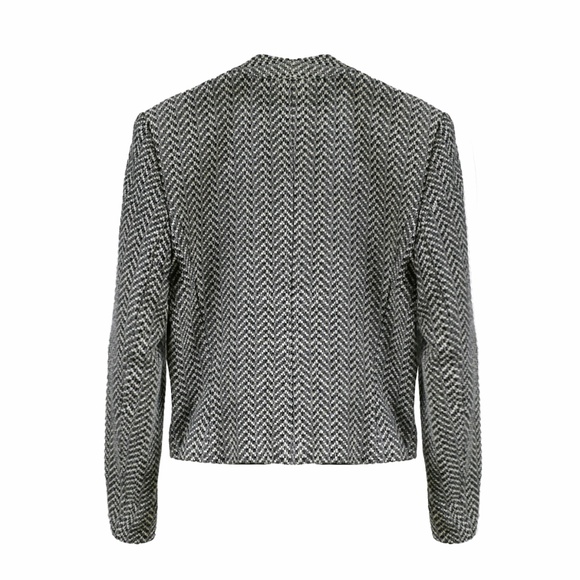 JAEGER Vintage Cropped Blazer Black/White Herringbone Cashmere/Wool Blend US 8 - Picture 5 of 12